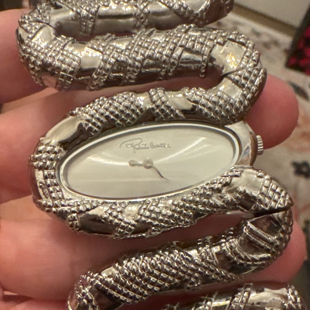 Roberto Cavalli Snake Wrap Watch Silver Serpent Bracelet Timepiece NWT
